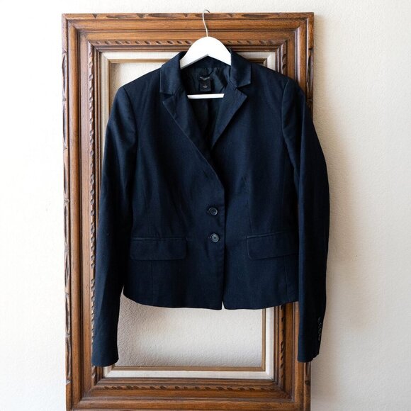 Ann Taylor Blazer Sz 4 Navy Blue Long Sleeve Pockets Double Button Dark Academia - Picture 1 of 7